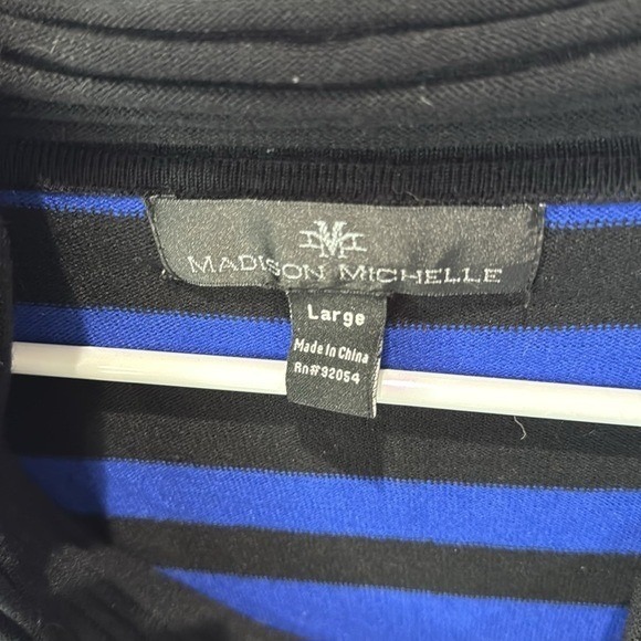 Madison Michelle Cowl Neck Sweater Striped Pullover Top Black Blue Large - Picture 2 of 5